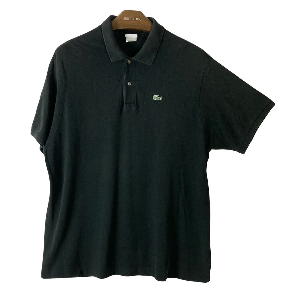 LACOSTE Polo Shirt Mens 9/L Black Cotton Short-Sleeve Logo